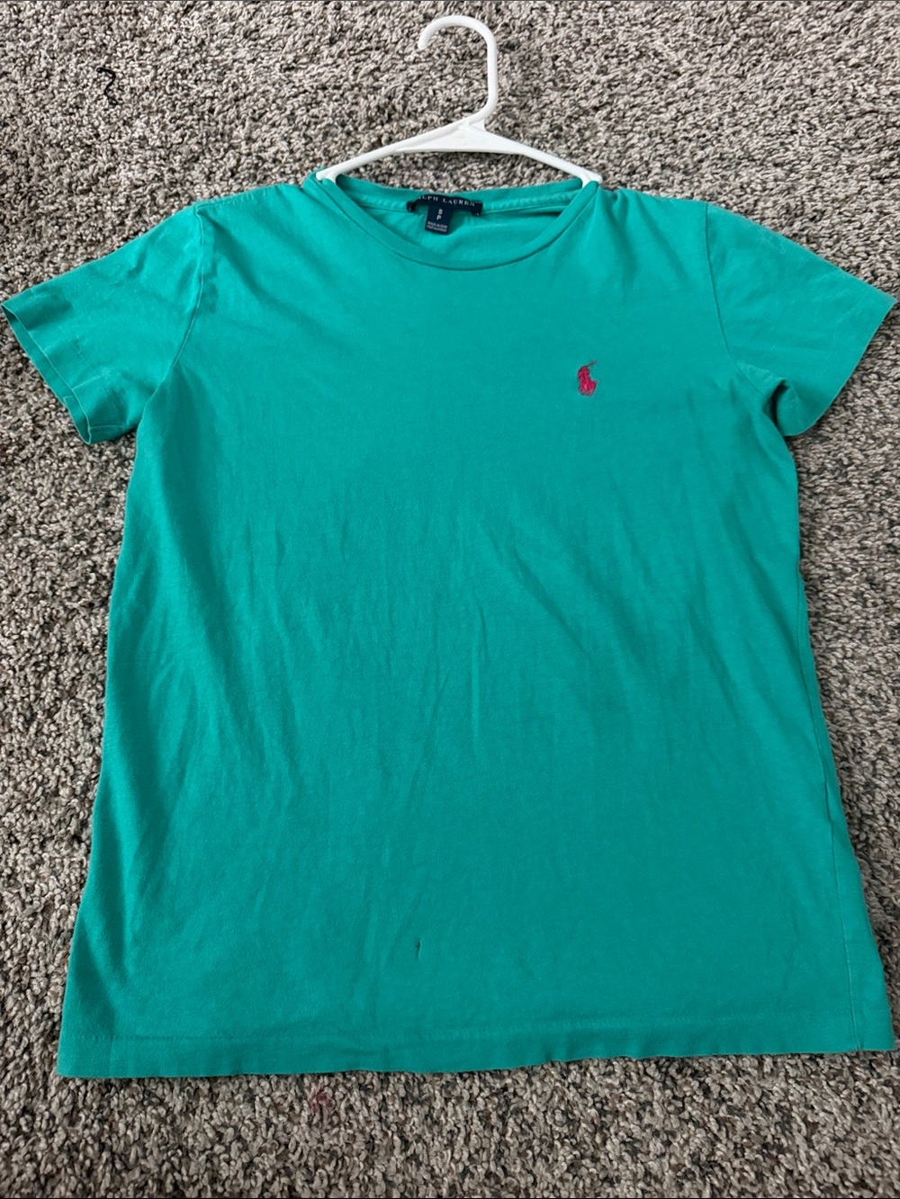 Ralph Lauren Teal Short-Sleeve Crewneck Tee with Pink Pony Logo